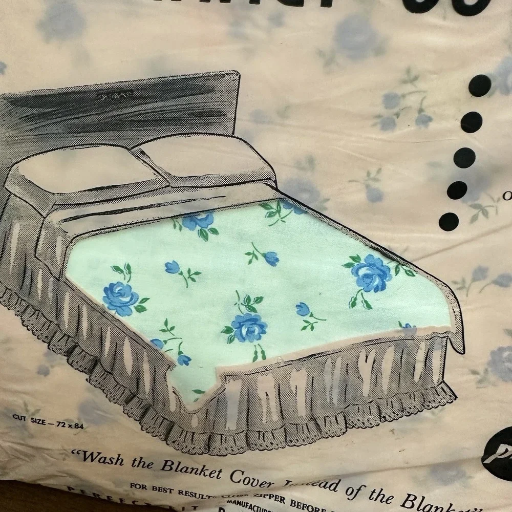 Vtg Percale Cotton Blue Dainty Floral Print Zippered Comforter Blanket Cover NEW